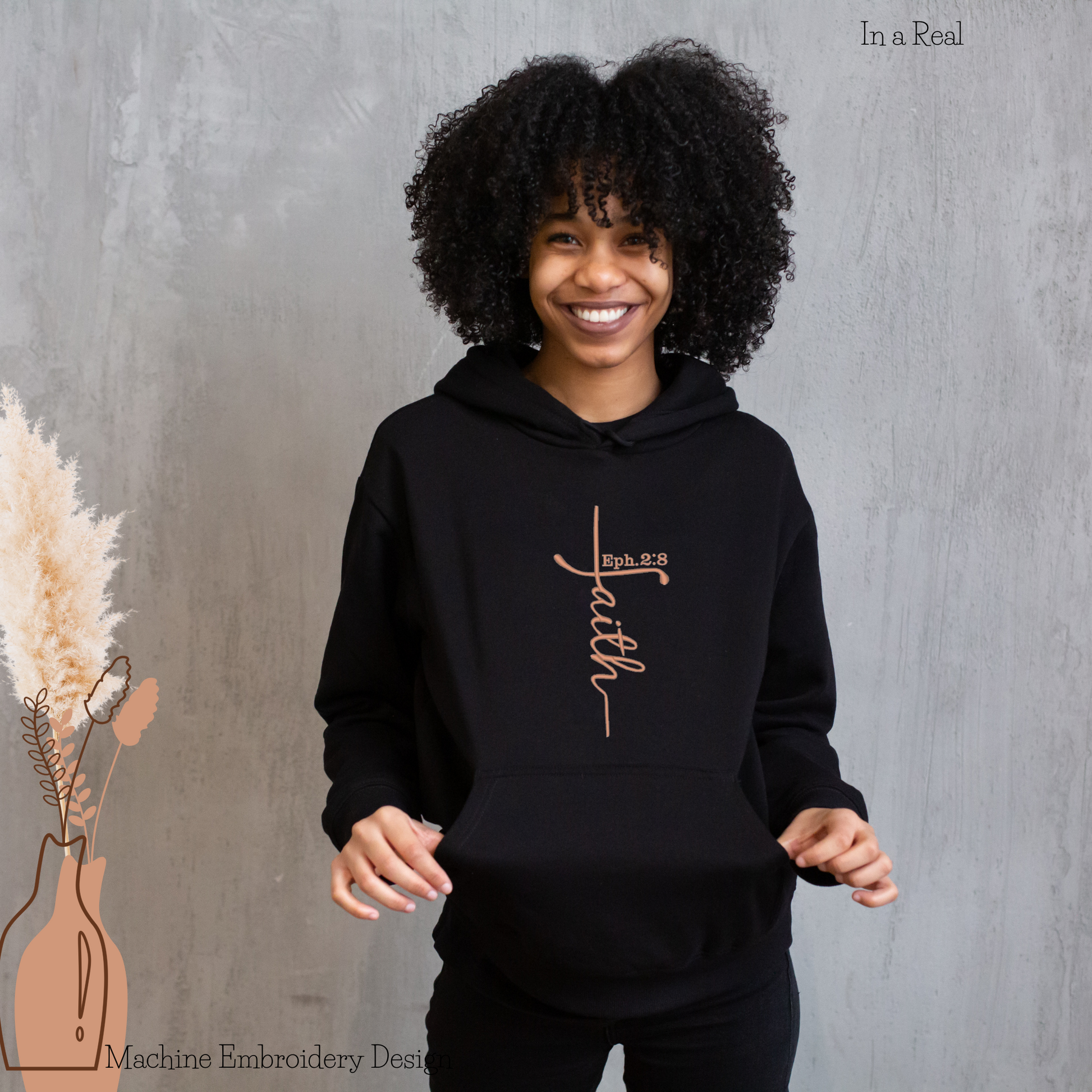 "Faith Ephesians 2:8" Machine Embroidery Design displayed on a hoodie