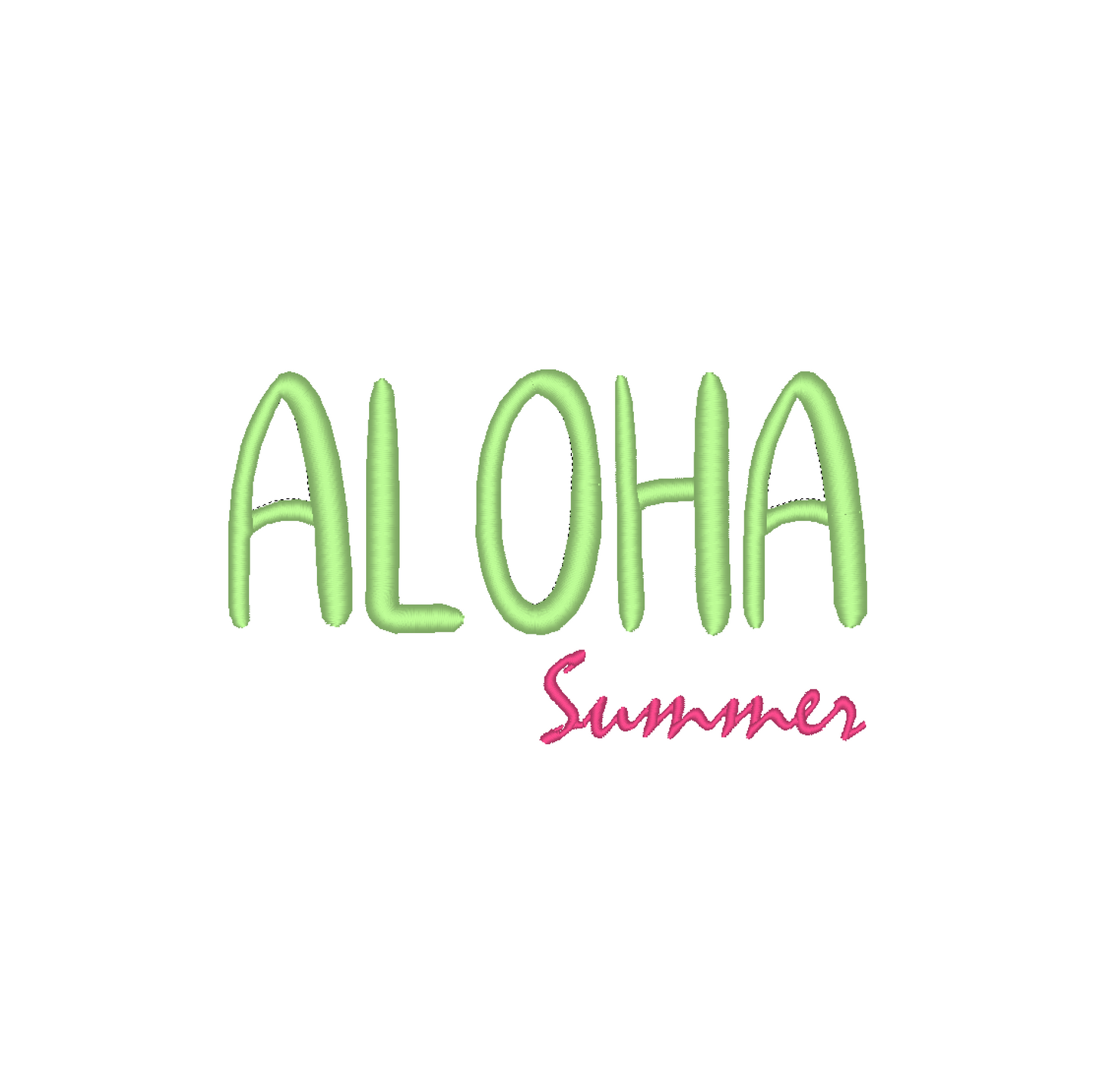 Machine embroidery design featuring the text 'Aloha Summer'