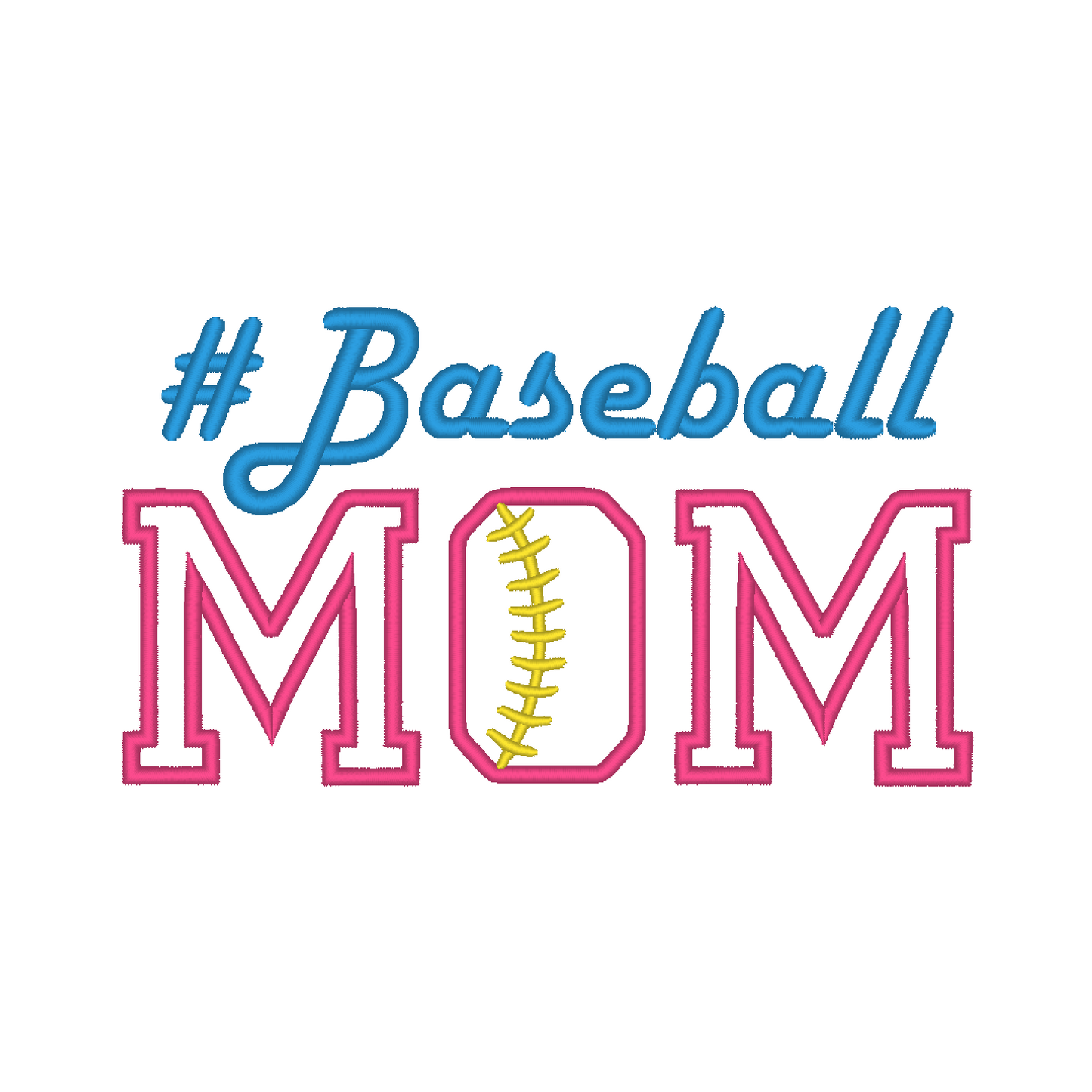 #Baseball MOM Applique Machine Embroidery Design - A stylish and eye-catching design featuring a hashtag symbol (#) combined with the word 'Baseball' in a playful font