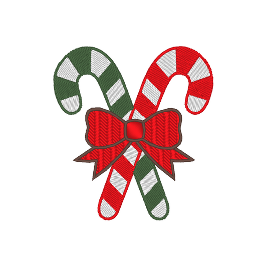 Christmas Candy Cane with Bow Machine Embroidery Design