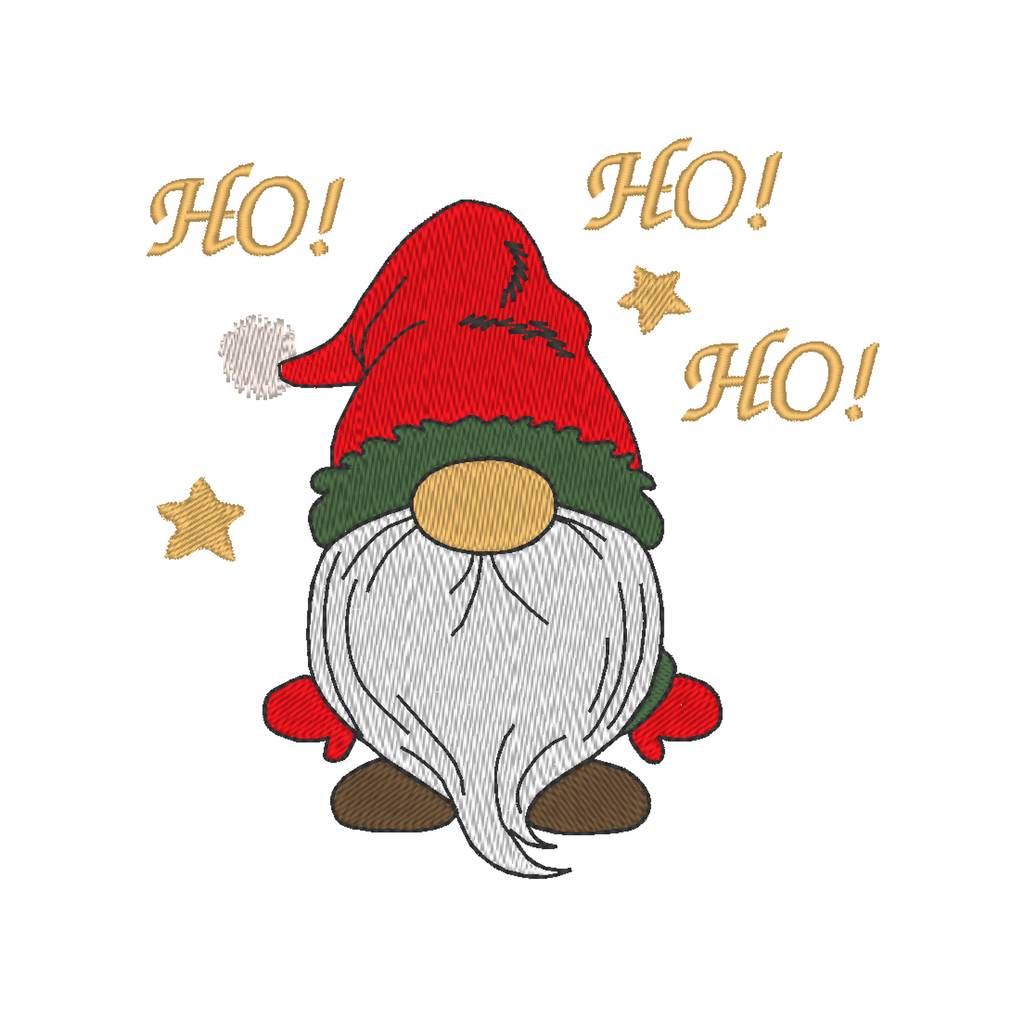 Machine embroidery design: Festive Christmas gnome with the joyful exclamation "Ho! Ho!Ho!"