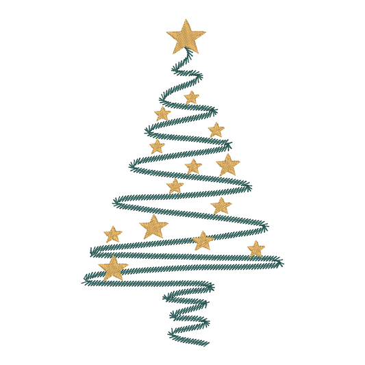 Image of Christmas Tree with Golden Stars Machine Embroidery Design: An elegant Christmas tree adorned with golden stars