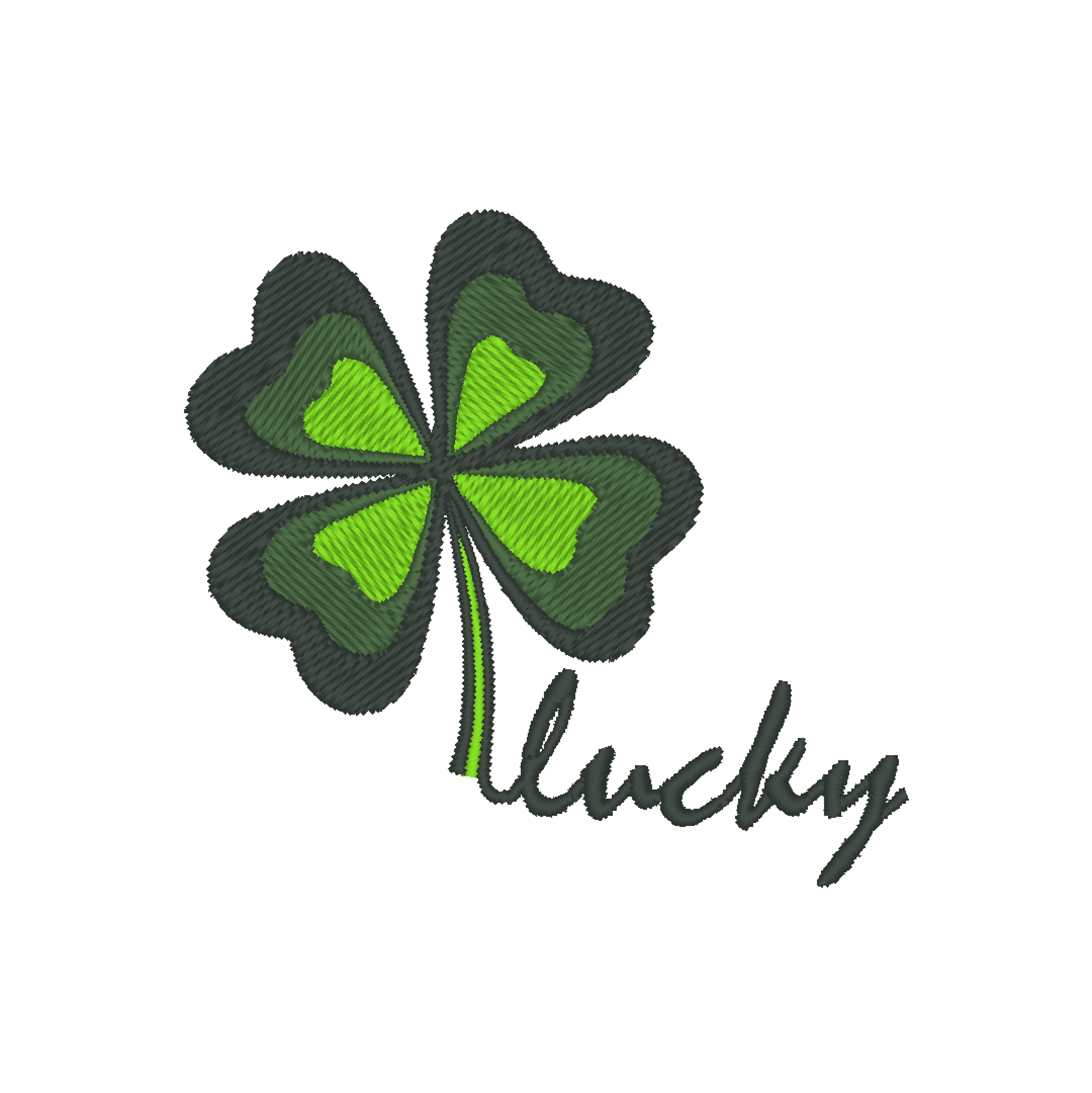 Embroidery design featuring a clover with the word 'Lucky'