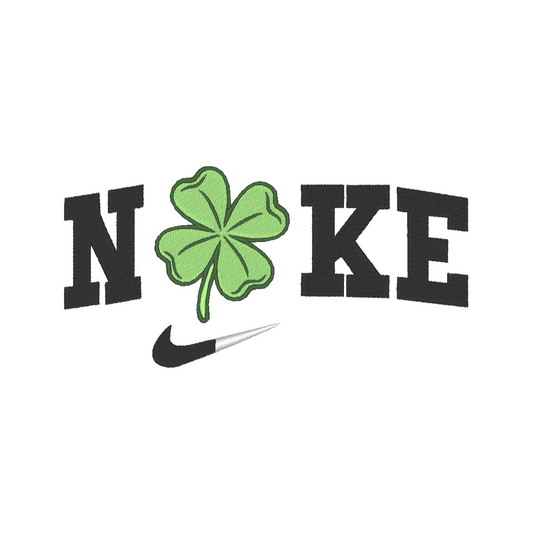 Nike-inspired parody embroidery design with a four-leaf clover replacing the letter "i"