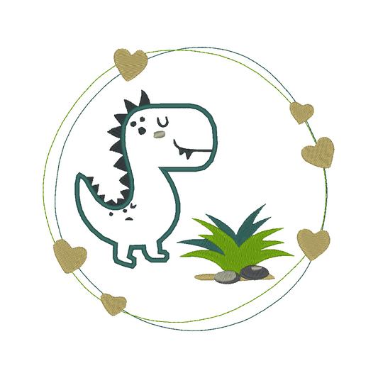 An image displaying the Dinosaur Applique in the Frame Machine Embroidery Design