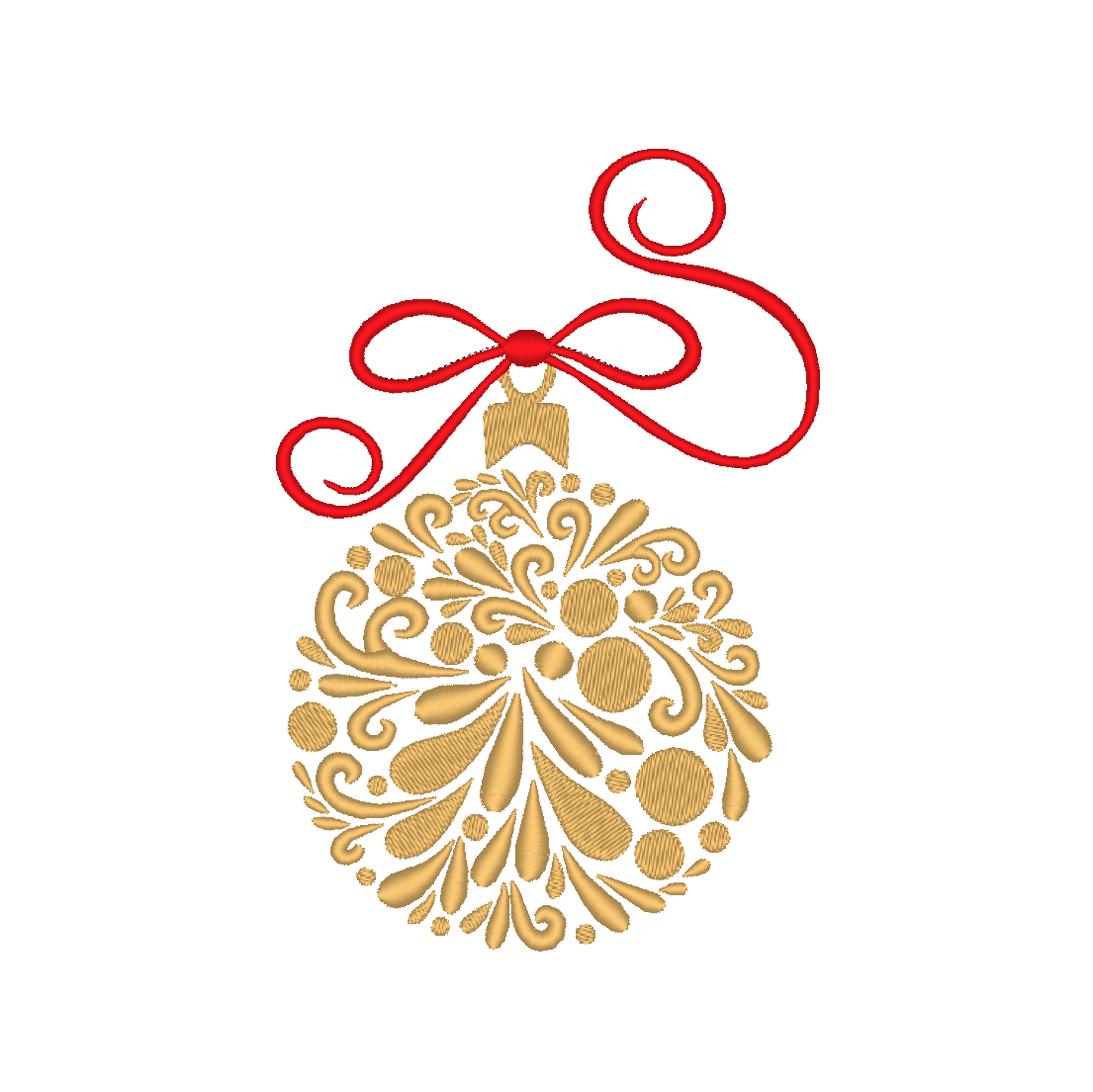 Image of Fancy Ornament Christmas Ball with Bow Embroidery Design: An elegantly decorated Christmas ball ornament with a festive bow