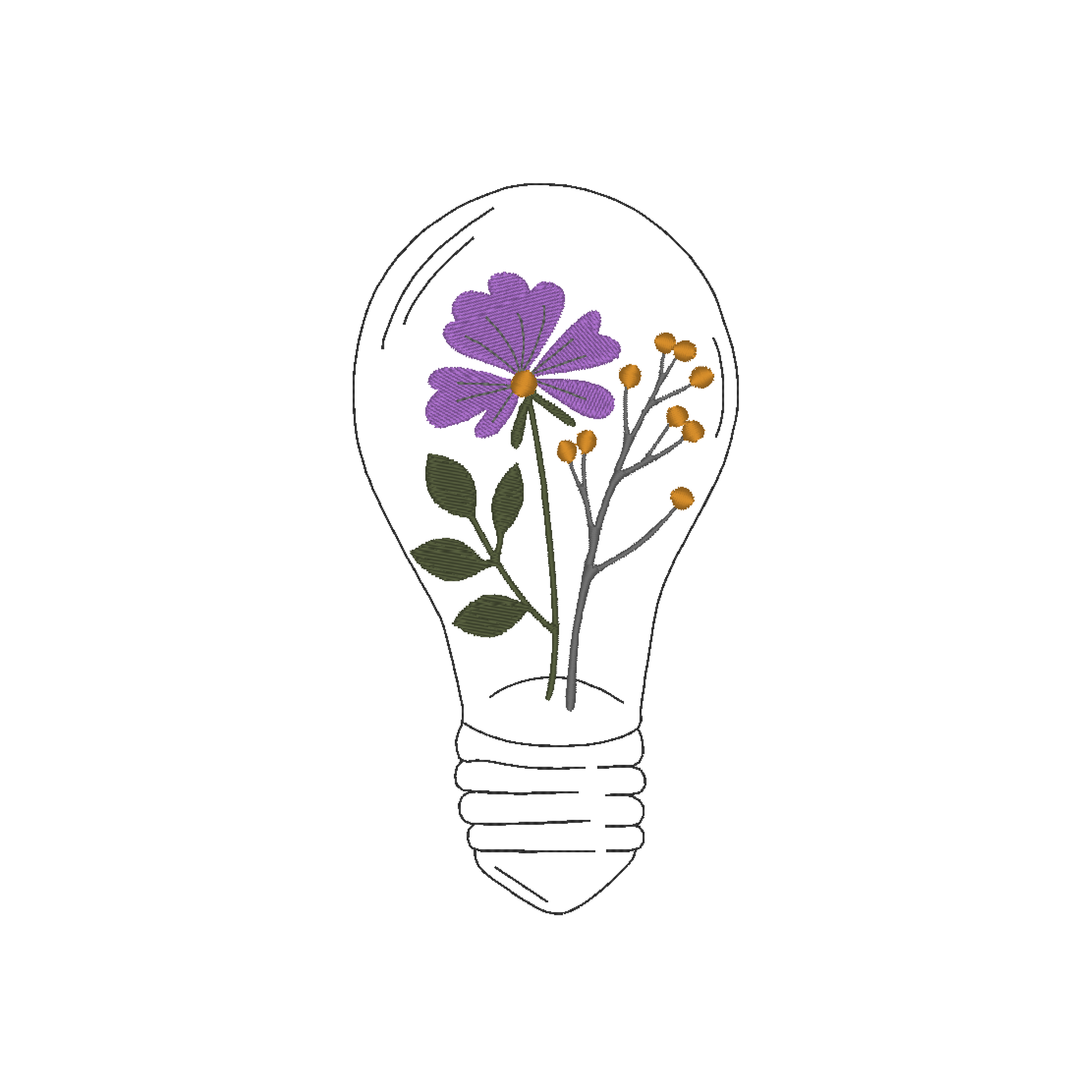 Flowers in Light Bulb Machine Embroidery Design