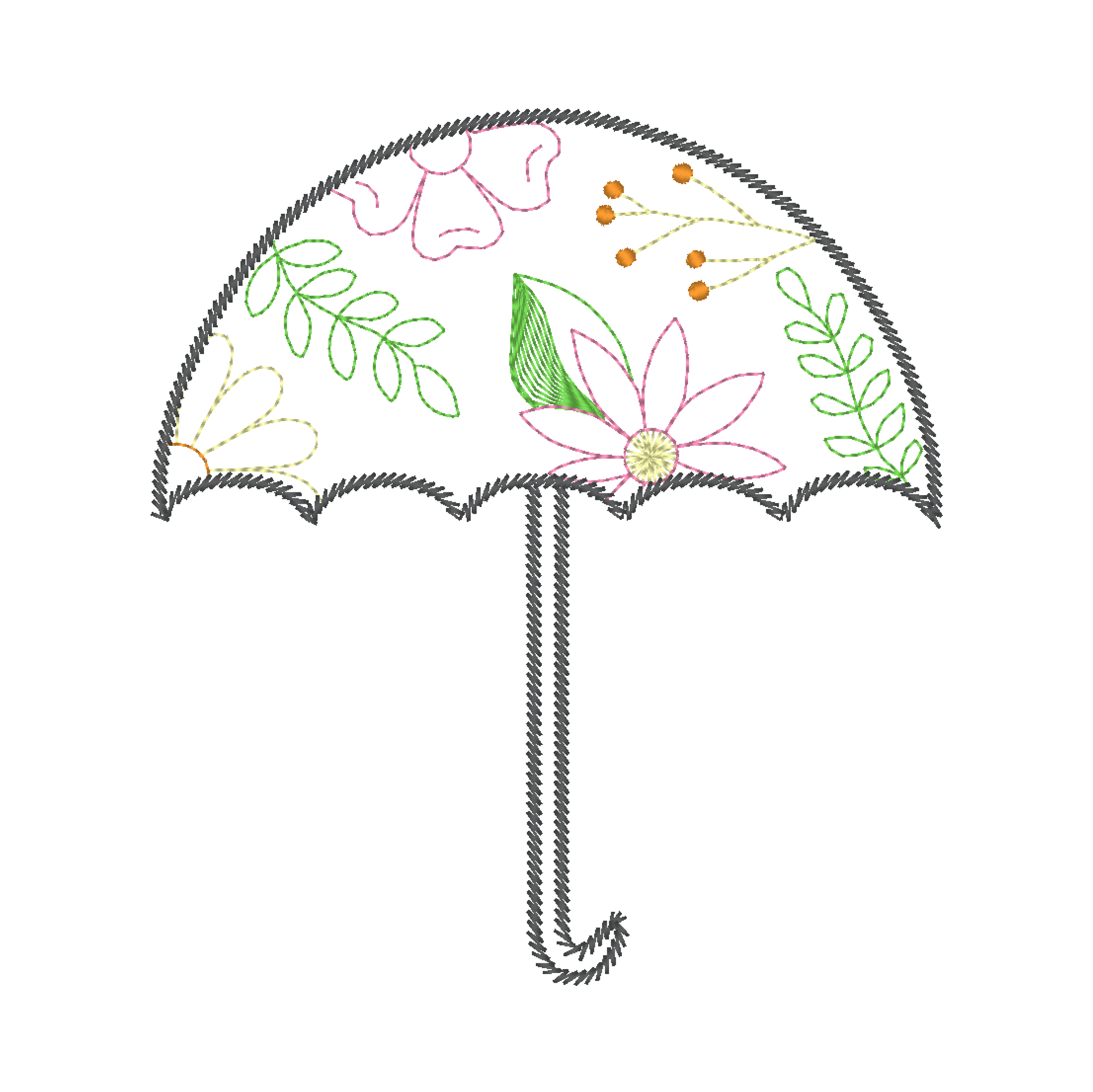 Machine embroidery design featuring a charming floral pattern on an umbrella