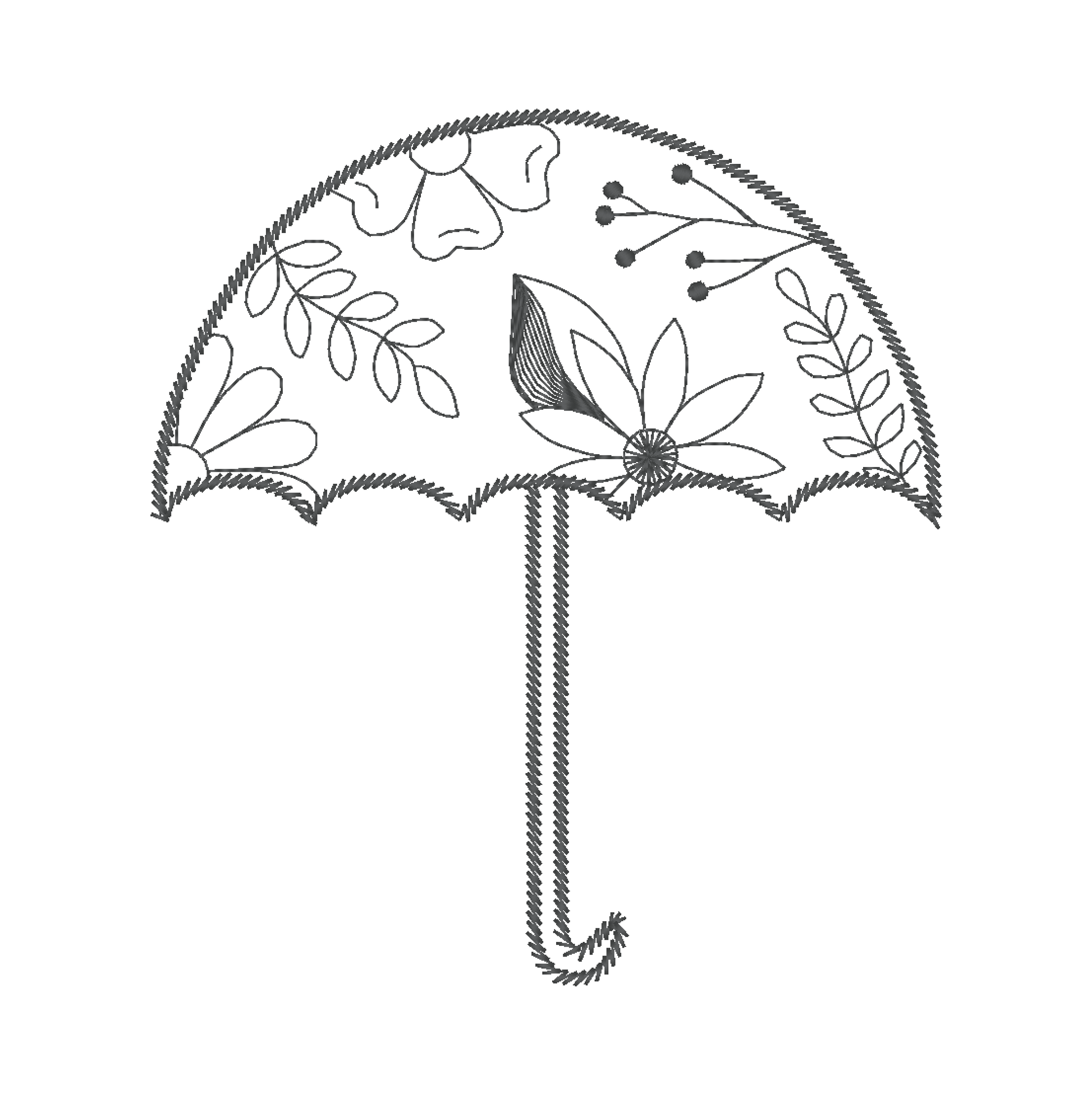 Machine embroidery design featuring a charming floral pattern on an umbrella