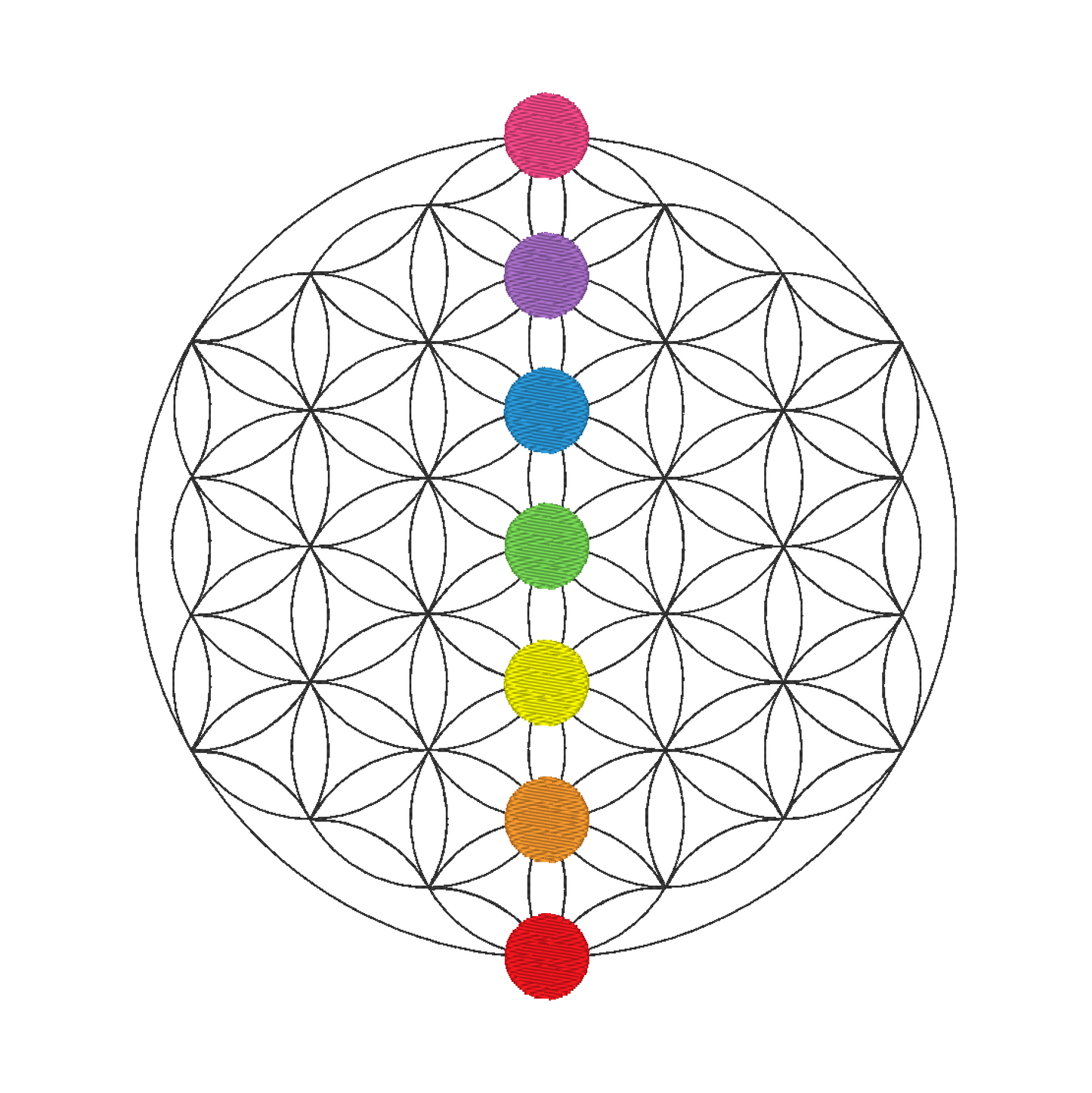 'Flower of Life'Machine embroidery design with Seven Chakra colors