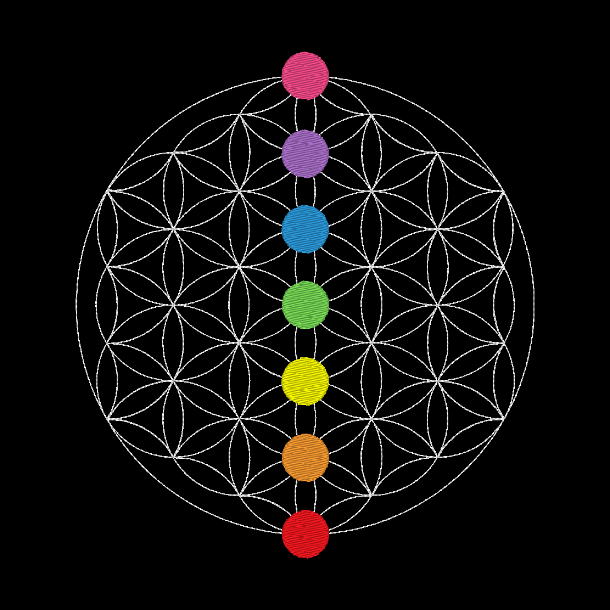 'Flower of Life'Machine embroidery design with Seven Chakra colors
