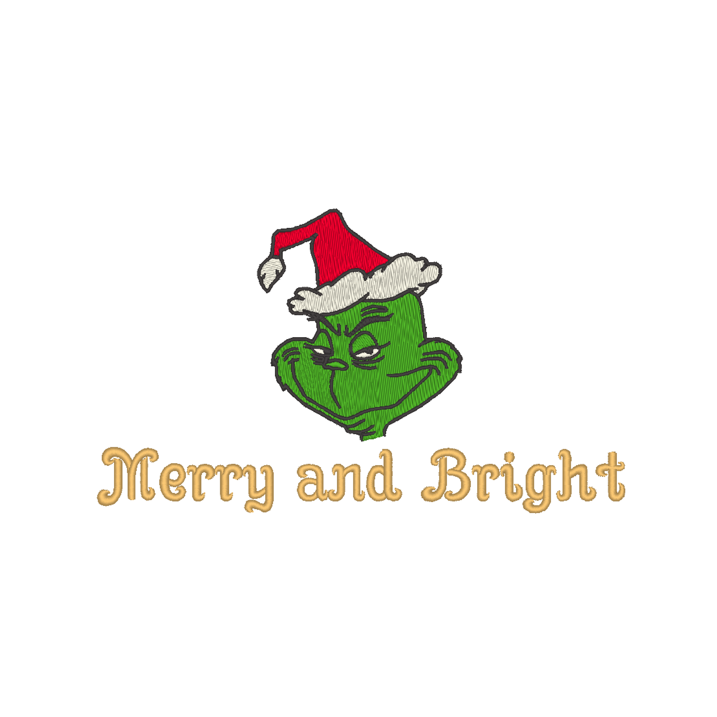 Grinch Character Merry and Bright Machine Embroidery Design