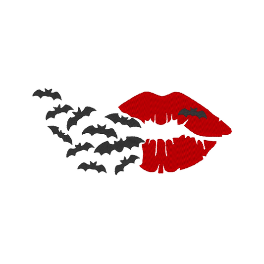 Image of Halloween Kiss Mark Machine Embroidery Design: Bewitching lips and bats