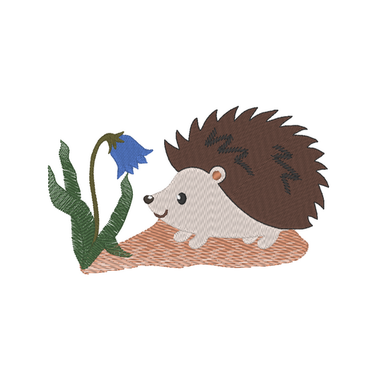 Image of Hedgehog and Campanula Machine Embroidery Design