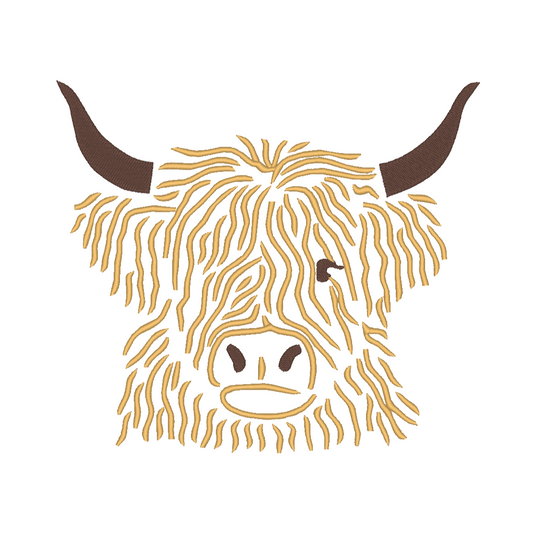 Highland Cow Line illustration embroidery design