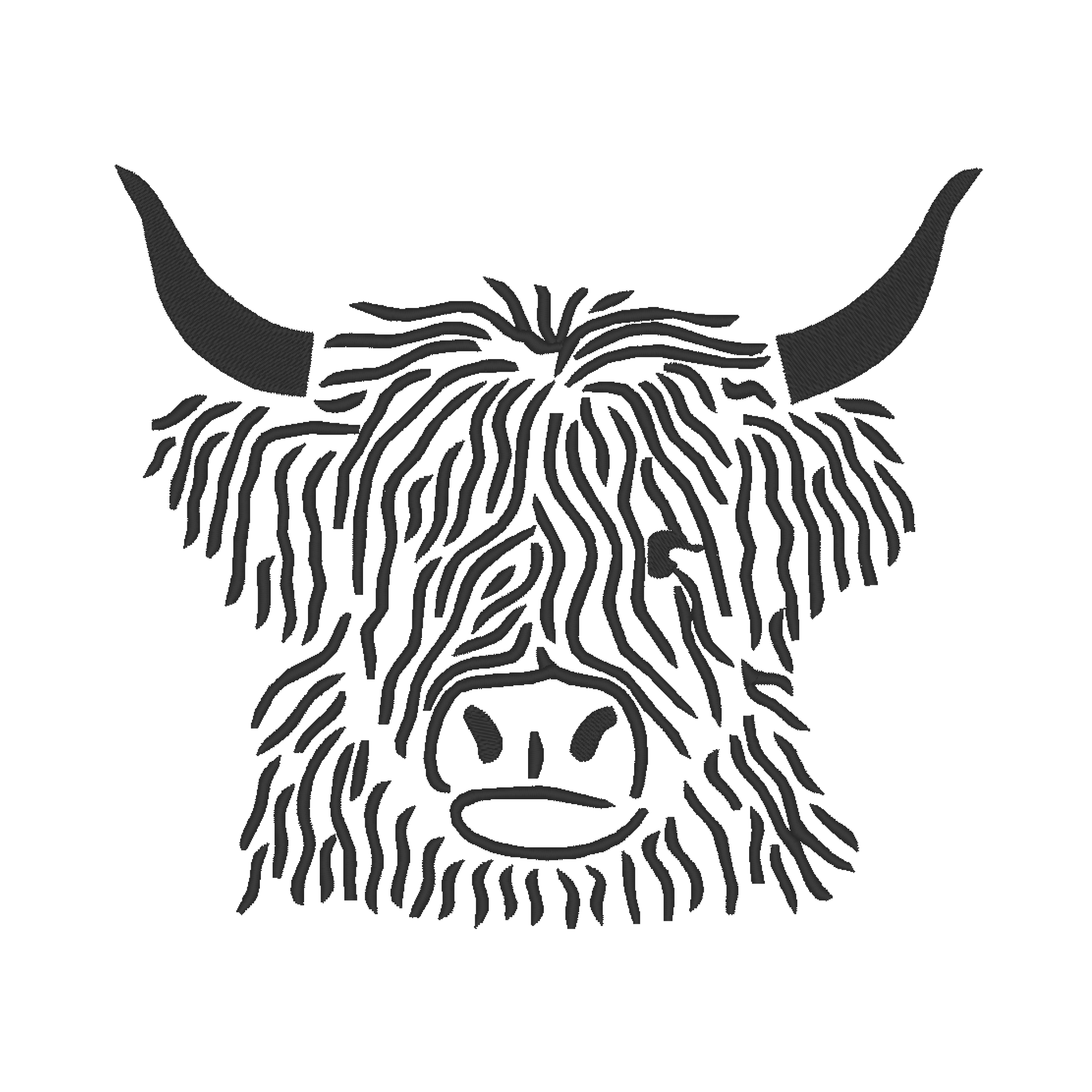 Highland Cow Line illustration embroidery design