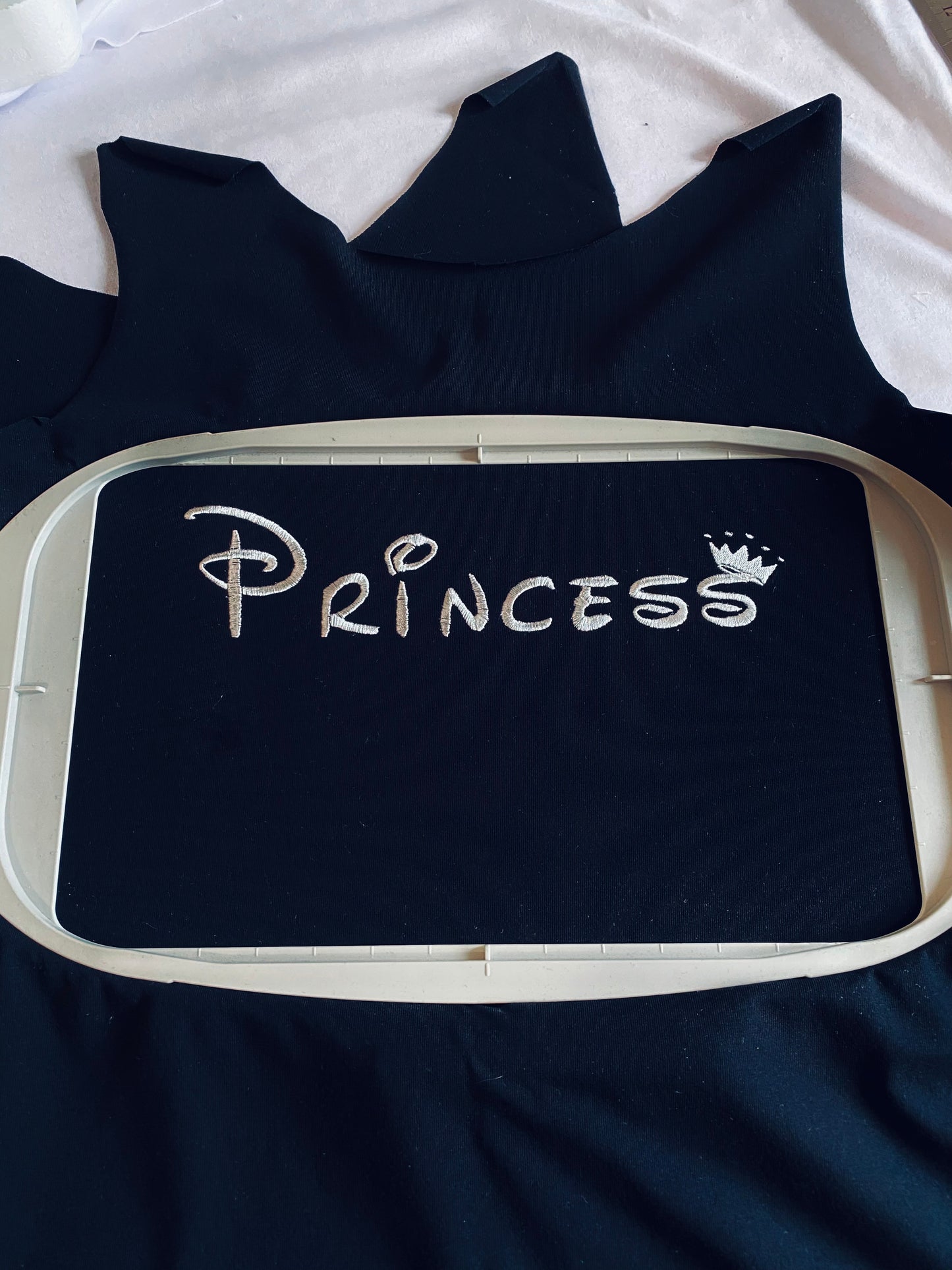 Princess machine embroidery design resembling Disney font