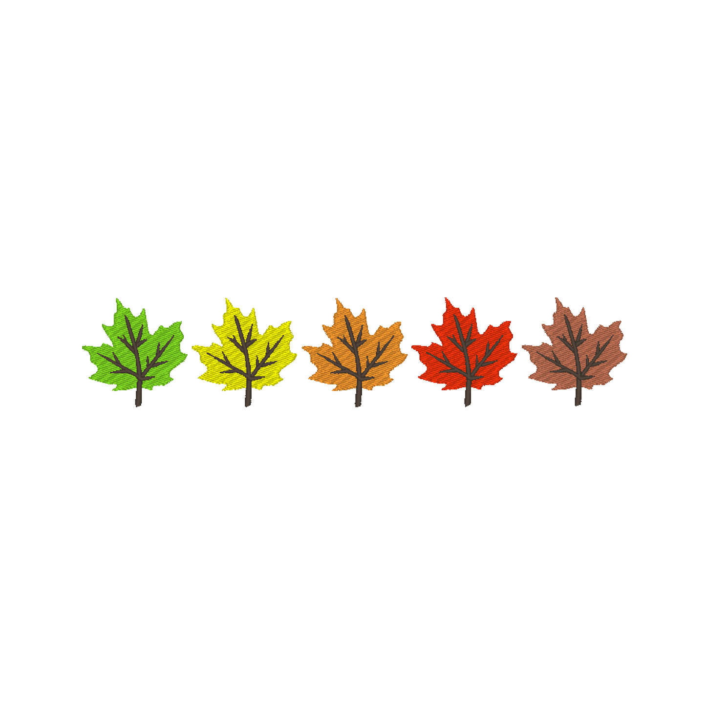 Five exquisite maple leaves machine embroidery design featuring a vibrant array of colors