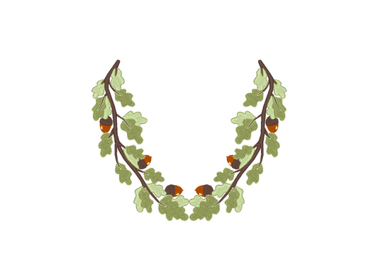 Neckline Oak Tree Branch Embroidery Design