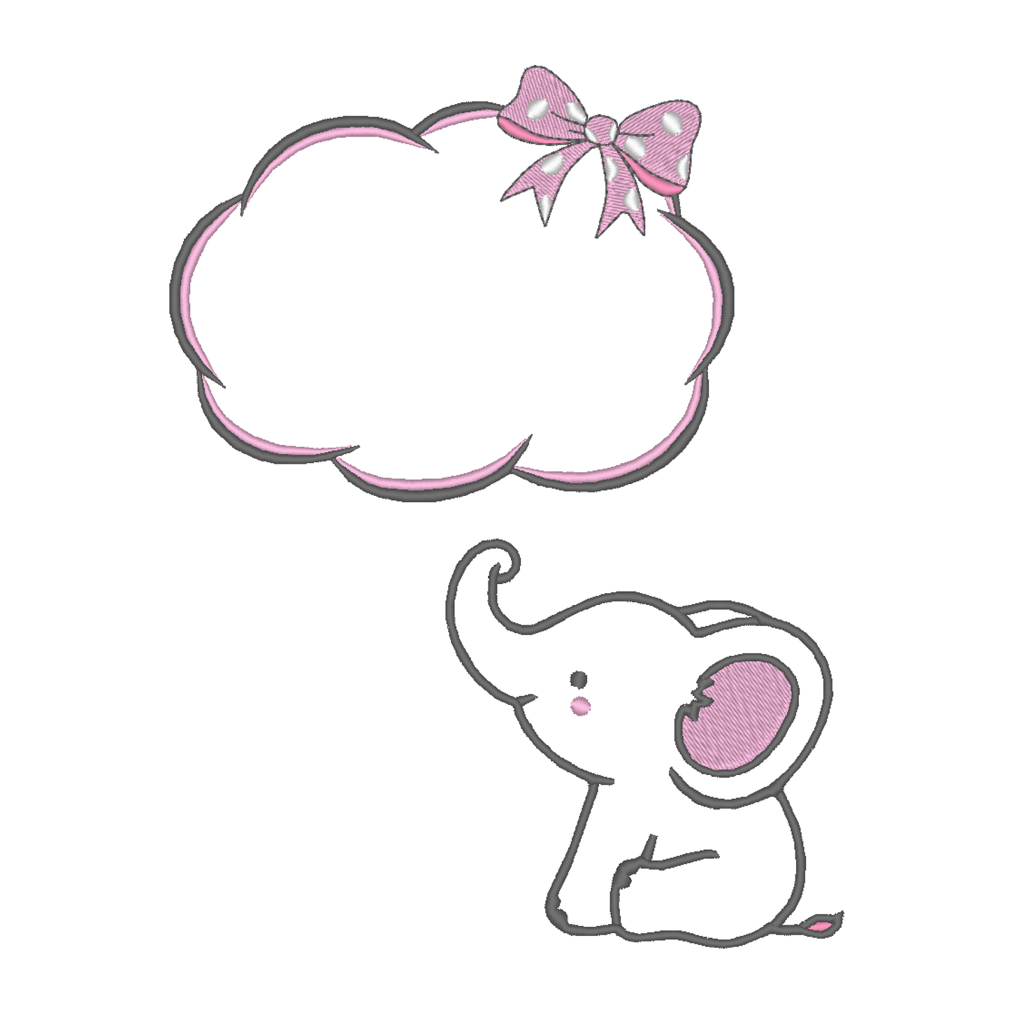 Personalized Cloud Frame with Baby Elephant machine embroidery design 