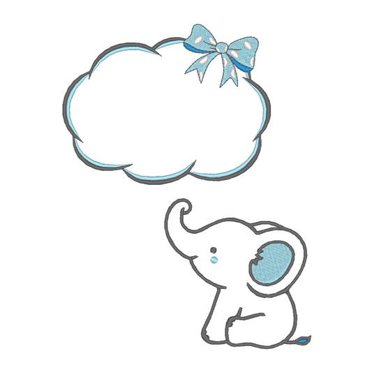 Personalized Cloud Frame with Baby Elephant machine embroidery design 