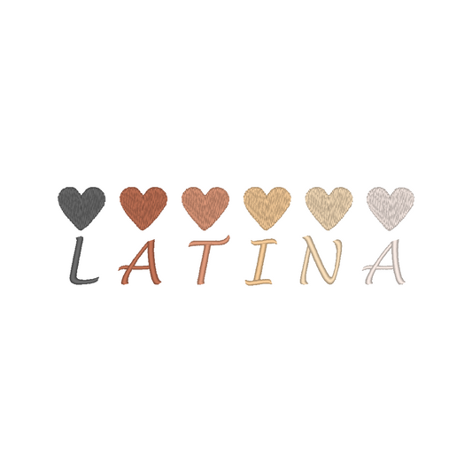 Skin Tone Hearts and Written Latina Machine Embroidery Design