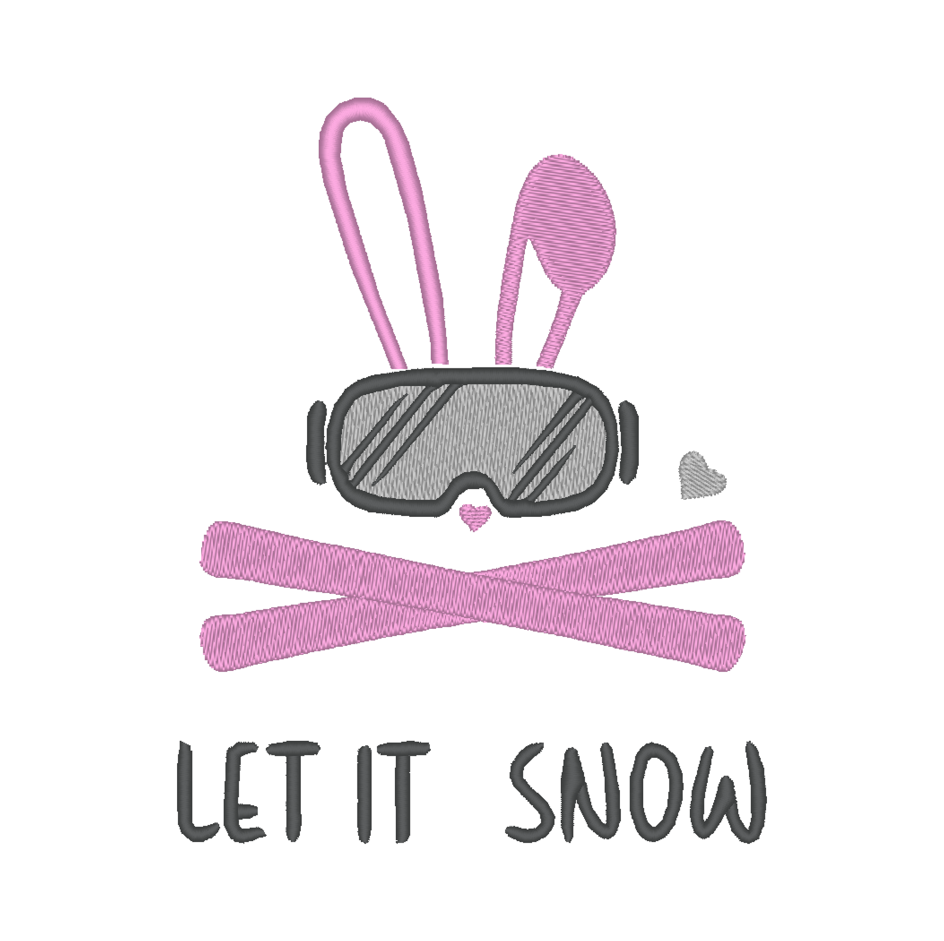 Machine embroidery design: Playful skiing bunny with 'Let It Snow' phrase