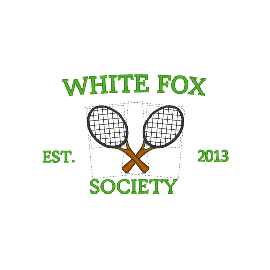 Machine embroidery design with the text 'White Fox Society Est. 2013'