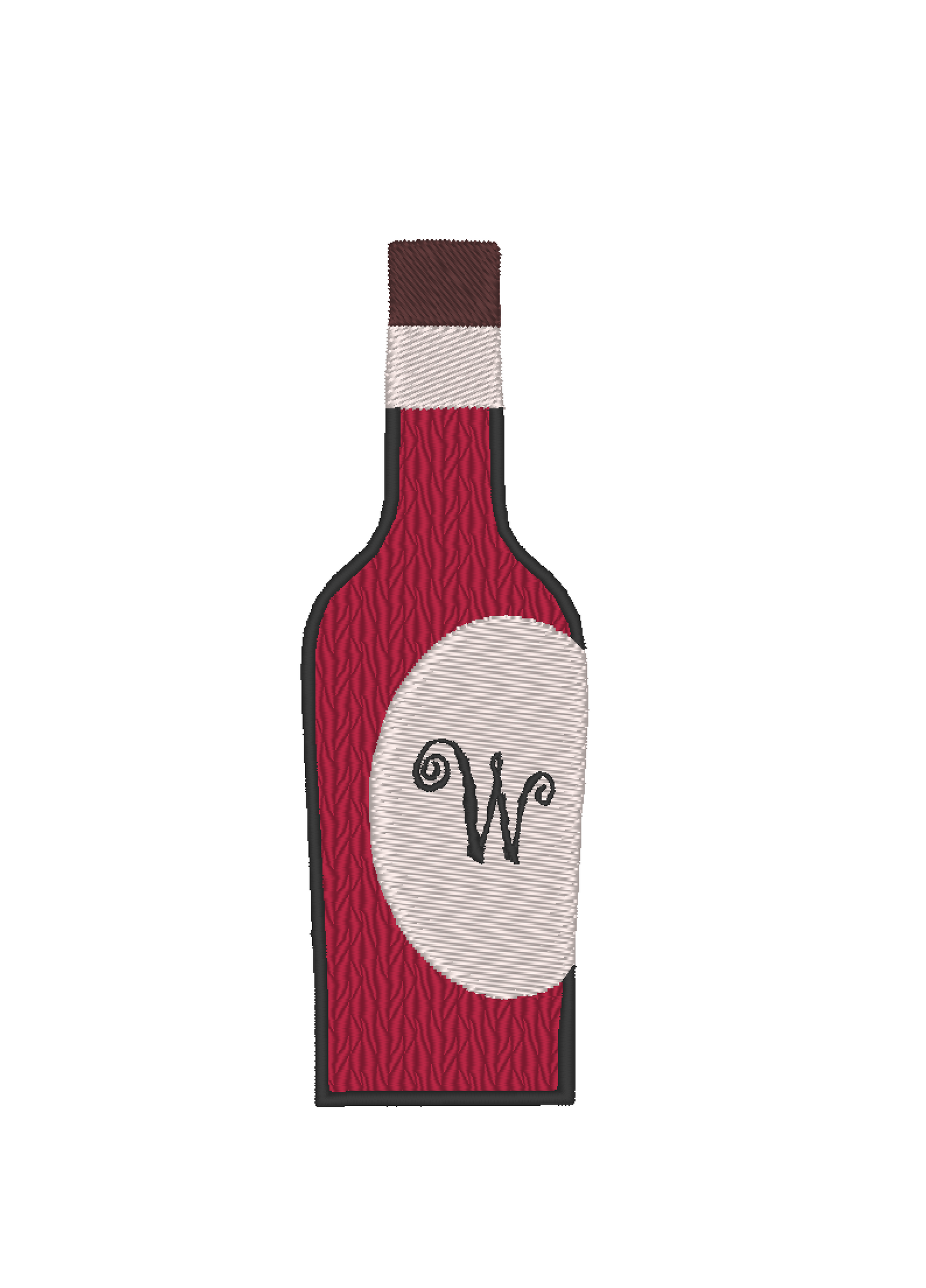 Bottle of wine with letter W machine embroidery design