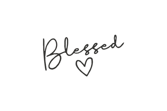 Blessed written with a heart one-line machine embroidery design